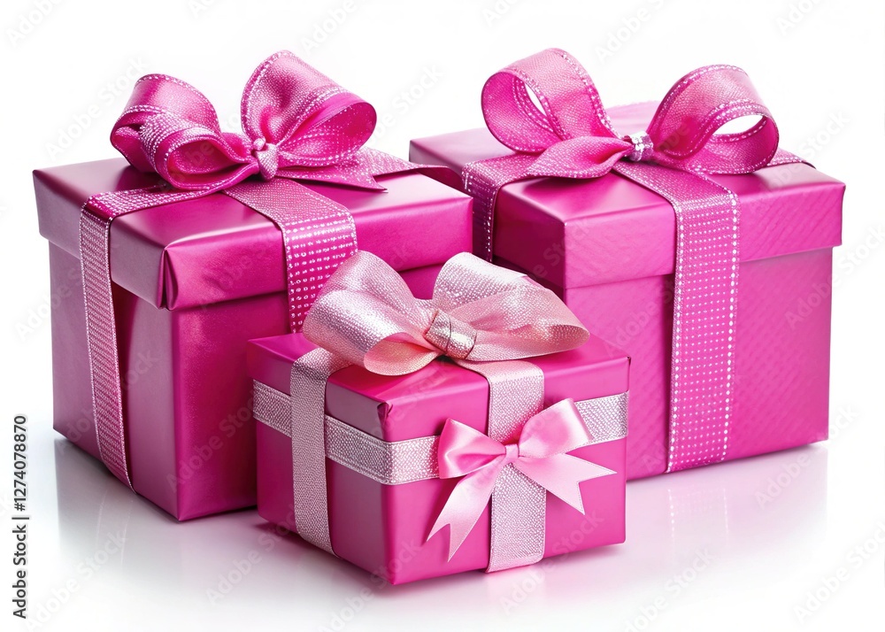 Obraz premium Delightful Pink Gift Boxes Adorned With Ribbons for Special Celebrations and Joyous Occasions on Transparent Background