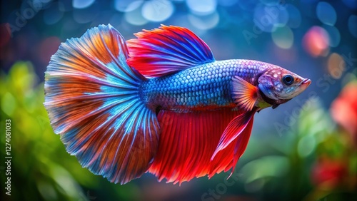 Elegant Aquatics: Halfmoon Betta, AI art, captivating copy space.