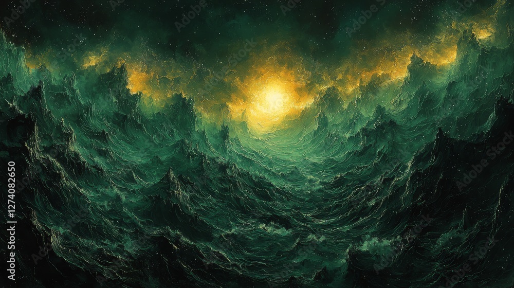 Obraz premium Textured Painting of Green and Yellow Hues with Expressive Brushstrokes on a Canvas