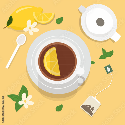 Background food of lemon tea or Cup with tea and lemons vector ilustration 