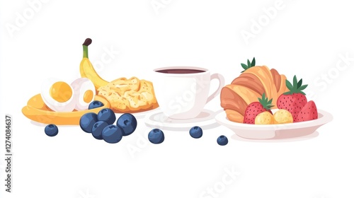 Healthy breakfast items, fruit, pastry, coffee, appetizing, food, delicious, morning meal photo