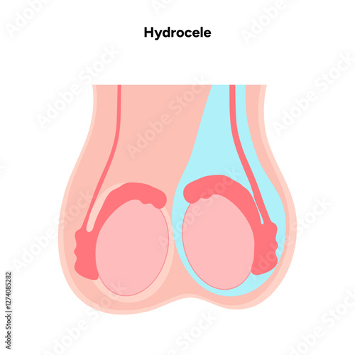 Hydrocele Testicular disease. Man pain testicle pathology problem. Medical diagram 