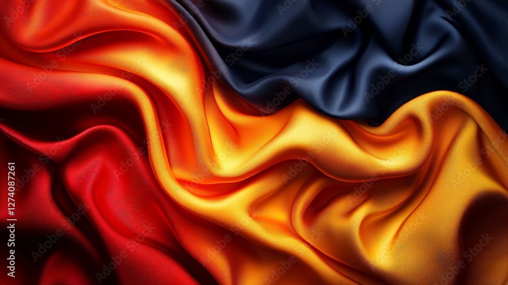 Obraz premium Smooth Fabric Waves in Black, Red, and Yellow Colors Creating Vibrant Textured Background