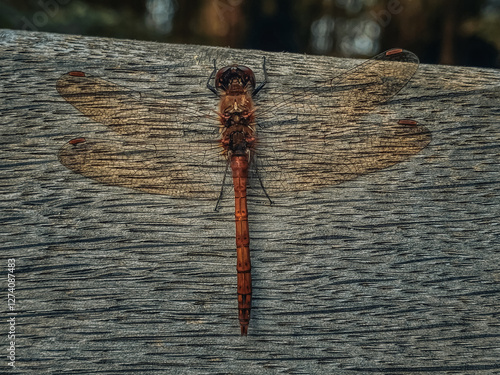dragonfly on a wooden wall
