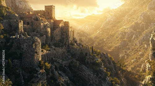 Majestic Ancient Castle Ruins Surrounded by Stunning Mountain Landscape