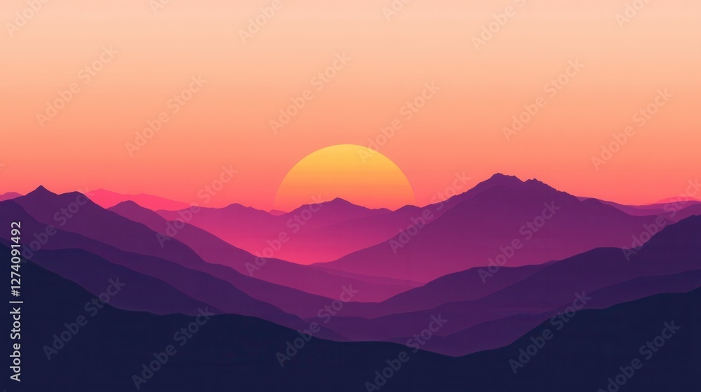 Minimalist Sunset over Mountain Ridges Minimalist Sunset over Mountain Ridges