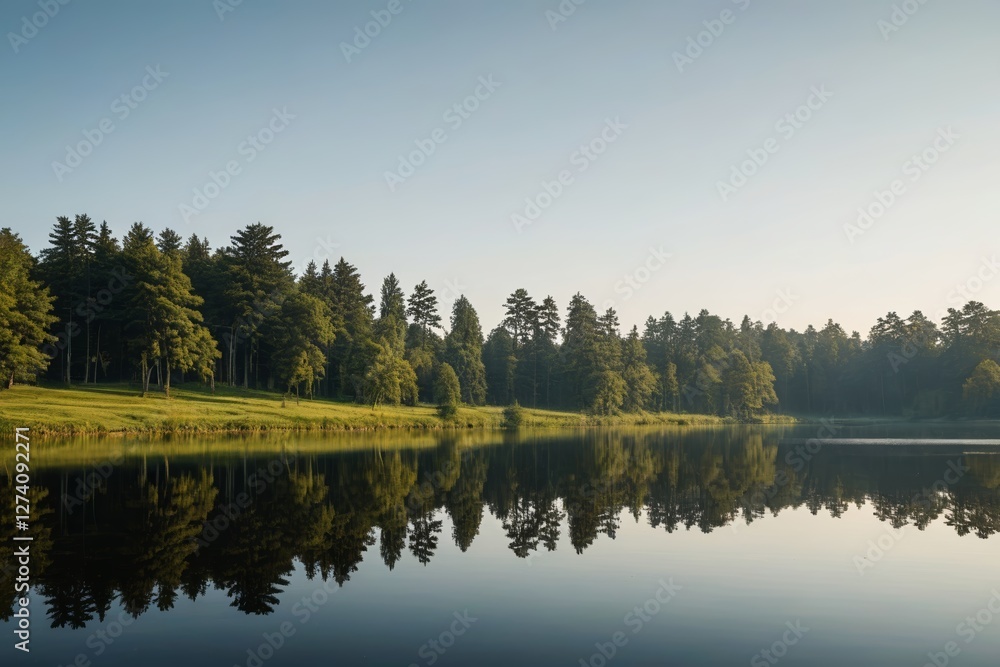 Obraz premium trees are reflected in the water of a lake in the middle of a forest