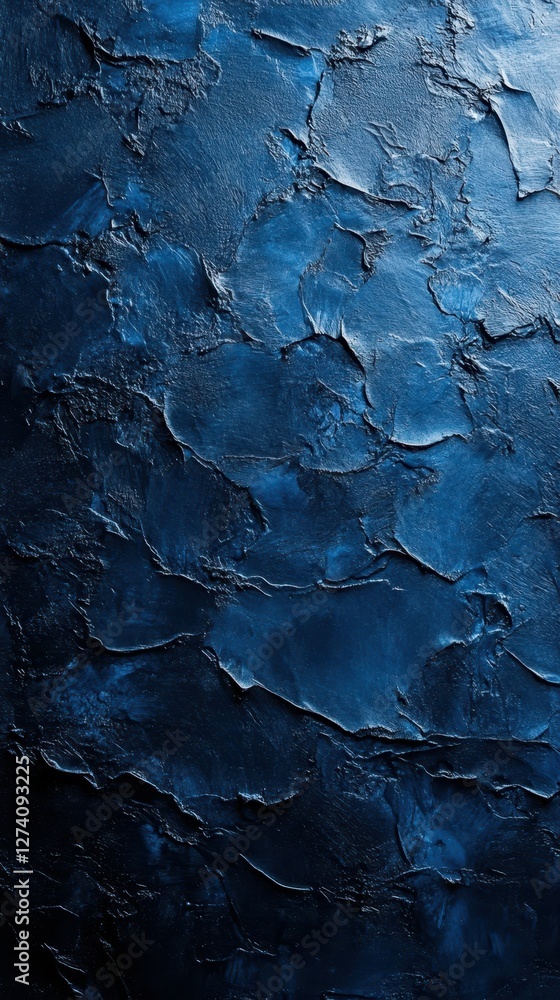 Obraz premium Deep blue textured surface showcasing layers and shadows in a dramatic light setting