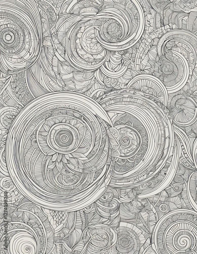 Fototapeta premium Intricate Circular Doodle Art, A Symphony of Swirls and Lines