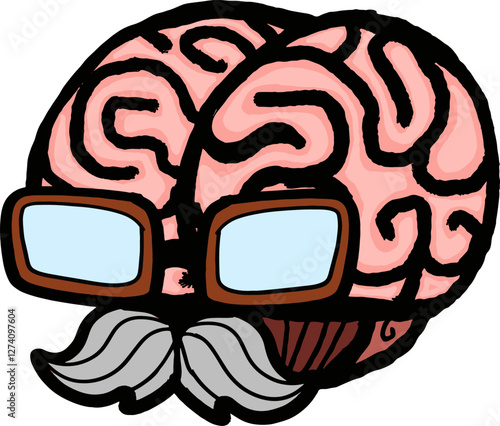 The Genius Brain with Glasses & Mustache