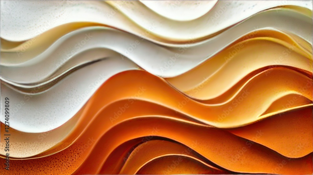 Obraz premium Layers of textured paper in bright and warm colors, arranged in a wave-like pattern, creating depth and dimension in a macro view
