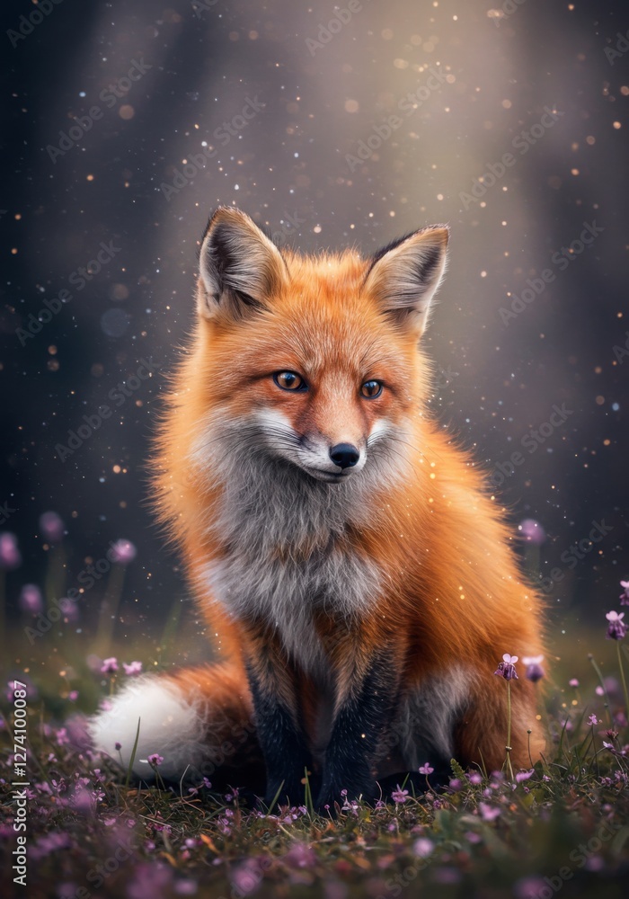 Obraz premium Magical Fox in a Dreamy Forest with Colorful Flowers