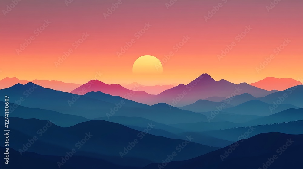 Sunset Over Layers Of Blue Mountains Sunset Over Layers Of Blue Mountains
