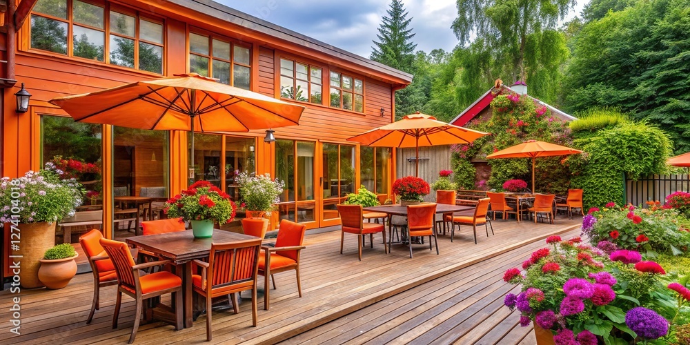 Relaxing Outdoor Dining Oasis at Quaint Orange Cafe Relaxing Outdoor Dining Oasis at Quaint Orange Cafe