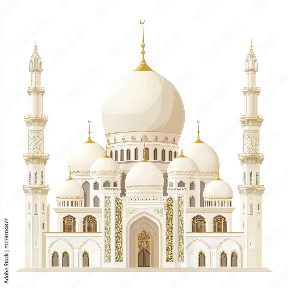 Obraz premium White and Gold Grand Mosque with Domes and Minarets