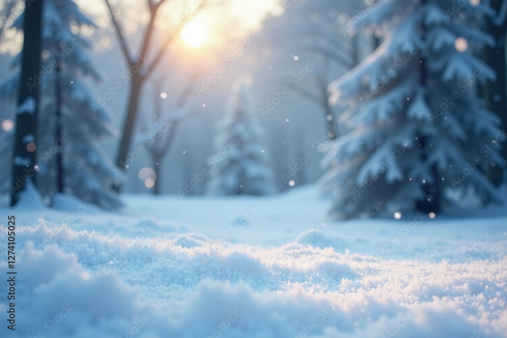 Fototapeta premium delicate snowflakes gently fall on a serene winter landscape, winter, calm, serene