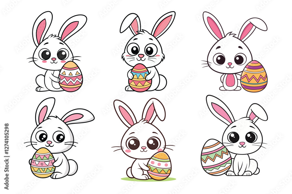A Bundle of Cute Bunny holding an egg vector cartoon illustration Easter day A Bundle of Cute Bunny holding an egg vector cartoon illustration Easter day