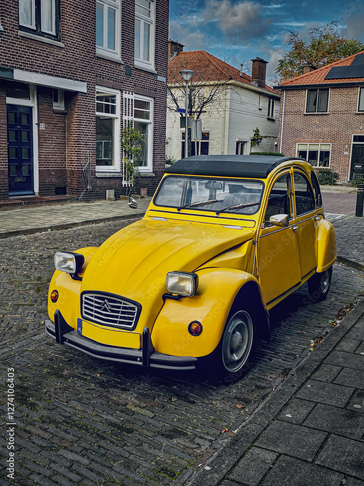 old yellow car in the street