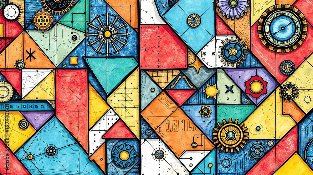 Fototapeta premium Steampunk Geometric Intricacies on Quilted Canvas