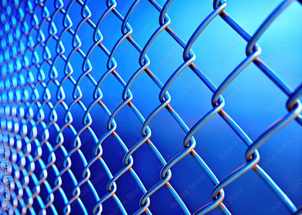 Fototapeta premium Stunning Close-Up Capture of Chain Link Fence against Vibrant Blue Backdrop