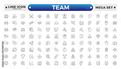 Team Outline icons related to management, administration, supervision, leadership, business, governance. Linear icon collection. Teamwork icon collection. Editable stroke outline icon. 
