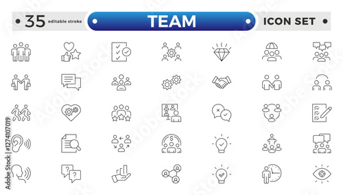 Team Outline icons related to management, administration, supervision, leadership, business, governance. Linear icon collection. Teamwork icon collection. Editable stroke outline icon. 
