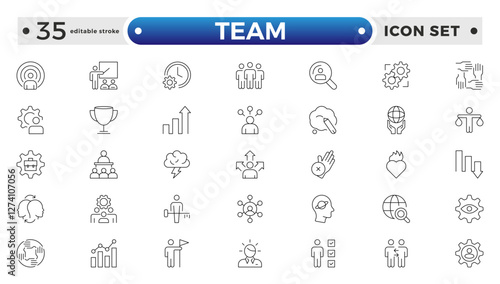 Team Outline icons related to management, administration, supervision, leadership, business, governance. Linear icon collection. Teamwork icon collection. Editable stroke outline icon. 

