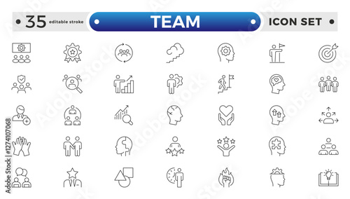Team Outline icons related to management, administration, supervision, leadership, business, governance. Linear icon collection. Teamwork icon collection. Editable stroke outline icon. 
