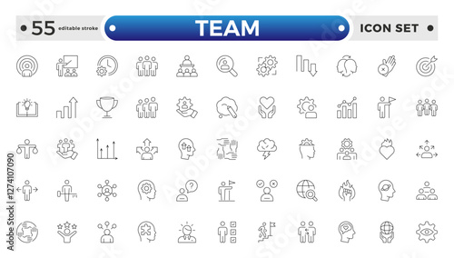 Team Outline icons related to management, administration, supervision, leadership, business, governance. Linear icon collection. Teamwork icon collection. Editable stroke outline icon. 
