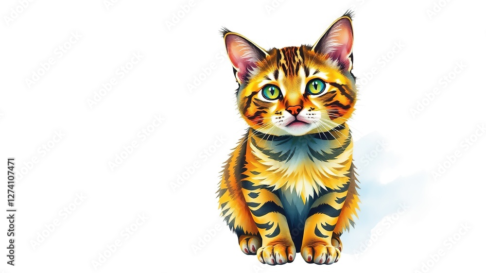 Fototapeta premium Tabby Cat on Vibrant Watercolor Canvas