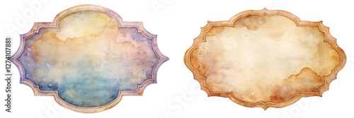 Vintage watercolor frames, soft pastel hues, textured background, elegant design, decorative borders, suitable for invitations.