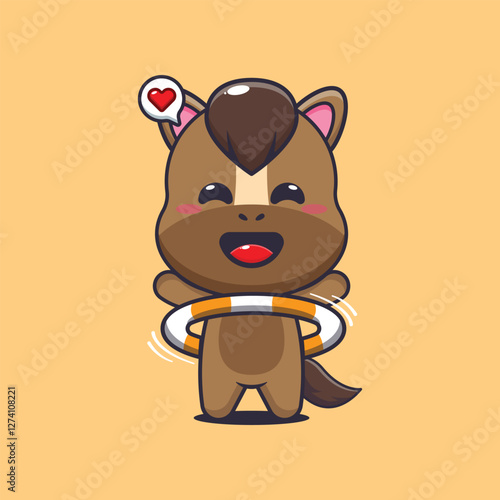 horse mascot cartoon character vector illustration playing hula hoop