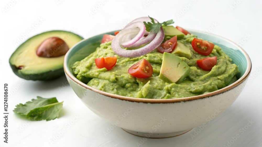 Guacamole in Bowl with Avocado and Red Onion Guacamole in Bowl with Avocado and Red Onion