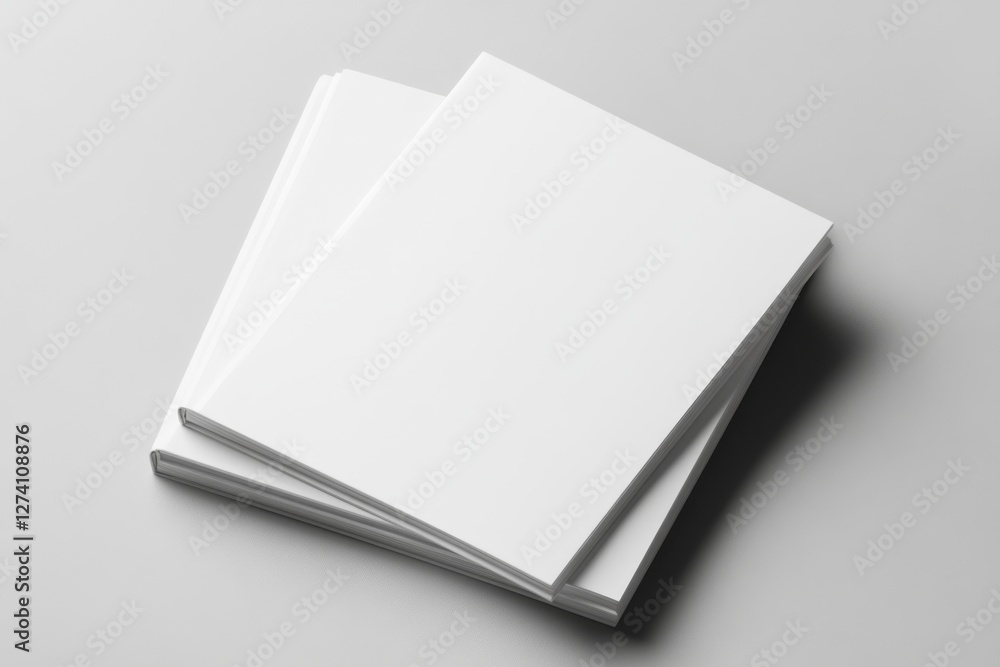 Blank books stacked on grey background, mock-up Blank books stacked on grey background, mock-up