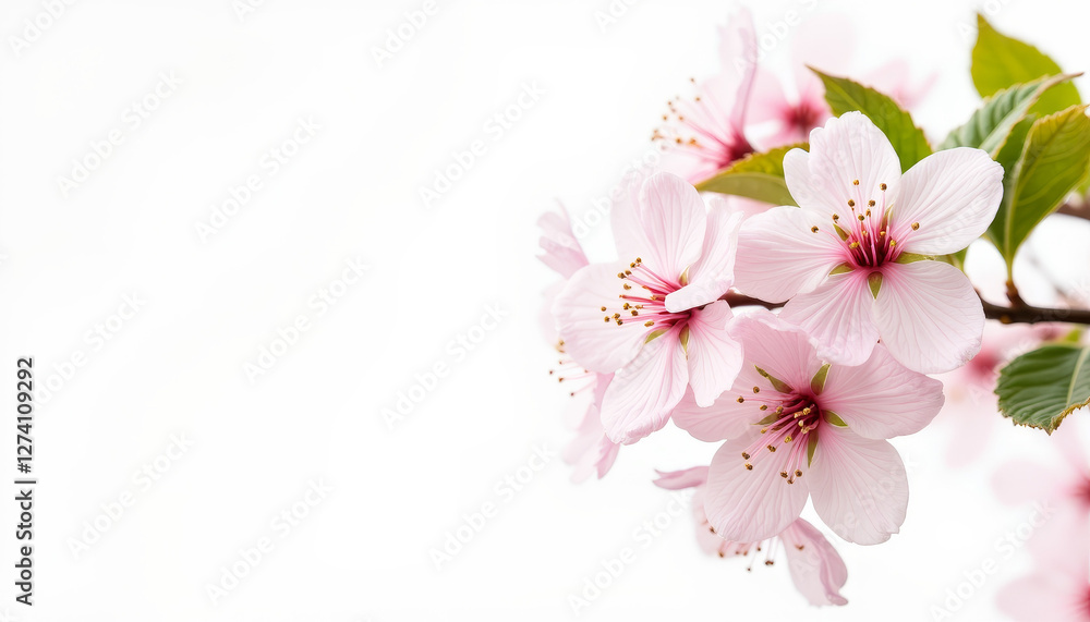 Cherry blossoms close-up against white background, Spring beauty Cherry blossoms close-up against white background, Spring beauty