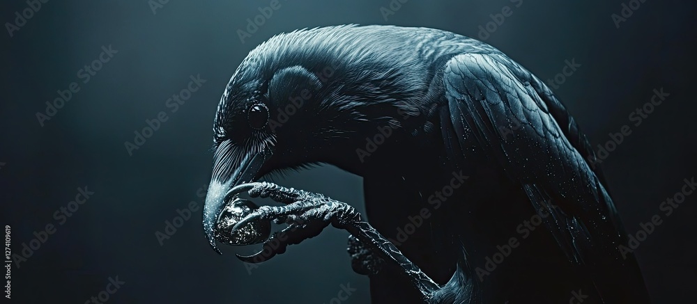 Naklejka premium Raven's Mystical Treasure: A Dark and Enigmatic Portrait