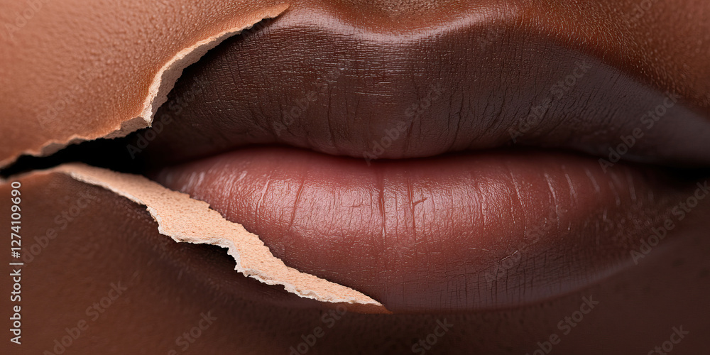 Fototapeta premium Close-up of Lips with Peeling Skin and Dark Brown Lipstick