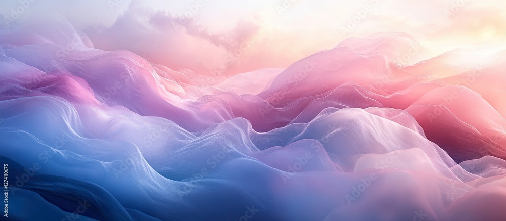 Fototapeta premium Ethereal Landscape of Soft Pastel Hues at Dawn with Serene Flowing Waves
