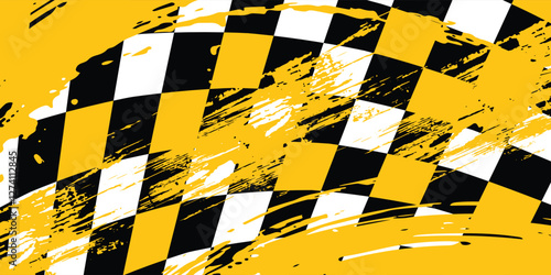 Checkered racing track with yellow streaks. vector illustration eps 10