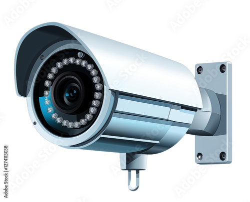 White outdoor bullet camera with LED lights, isolated on a transparent background. Generative ai