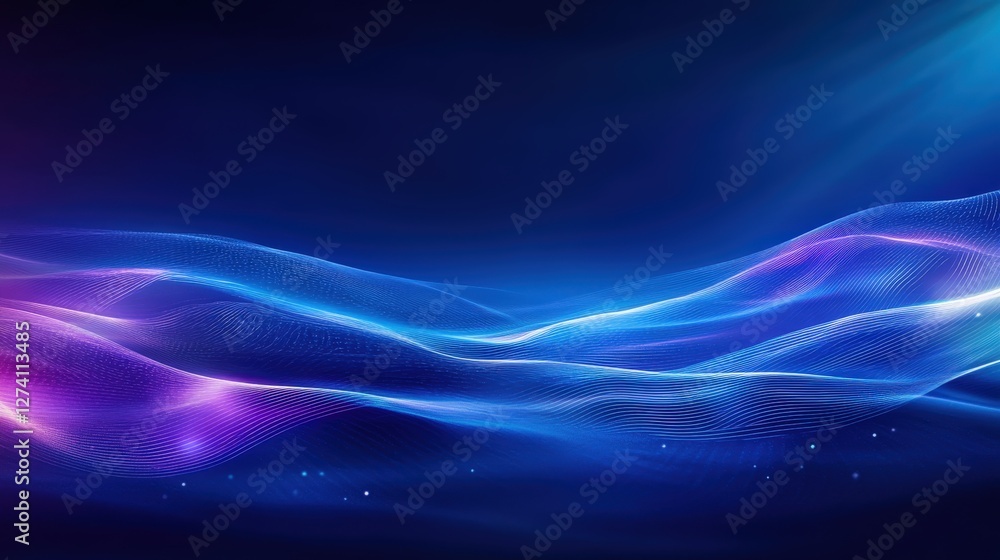 Fototapeta premium A mesmerizing abstract background featuring flowing waves of blue and purple light. Perfect for use in digital designs, presentations, or as a backdrop for creative projects.