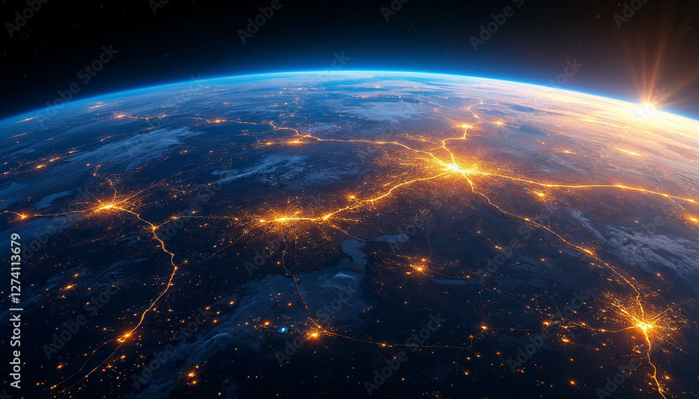 Obraz premium Planeta Tierra con luces de la ciudad en el espacio