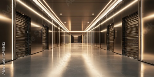 Wallpaper Mural Corridor of Self Storage Units with Polished Floors and Streamlined Lighting, Reflecting a Modern Design and Secure Environment for Storage, Torontodigital.ca