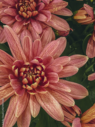 Pink flowers and leaves