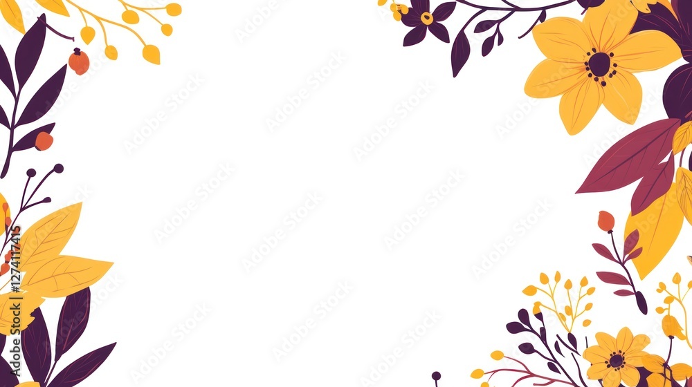 Obraz premium Autumn floral frame, white background, fall design, greeting card