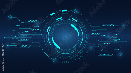 Futuristic round HUD elements. Artificial intelligence frames and circuit lines. Futuristic display for user interface. Hi-tech background. Vector illustration.