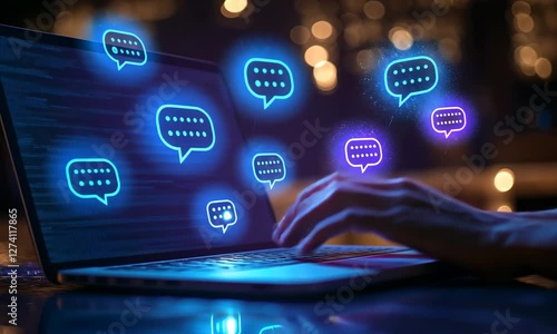 Wallpaper Mural Glowing Speech Bubbles Emerging from Laptop Screen Torontodigital.ca