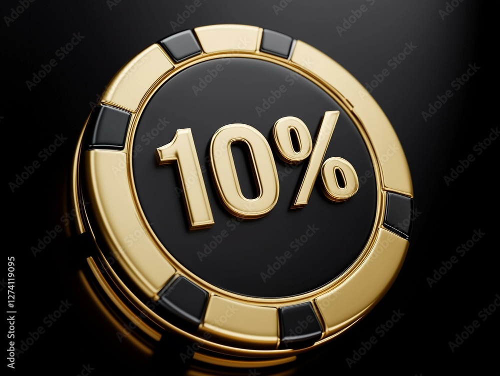 Fototapeta premium Golden10%DiscountChiponBlackBackground
