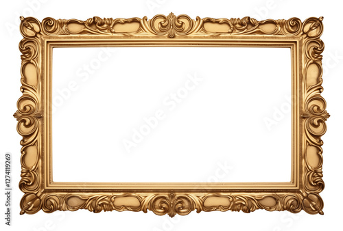 Gold vintage frame with a large empty space for text or photo on a transparent background. Generative ai