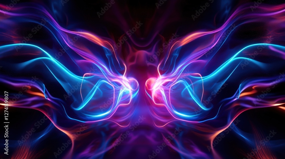 Fototapeta premium Stunning abstract representation of colorful light waves intertwining in a dynamic dance. Perfect for backgrounds, artistic projects, or visually striking designs.